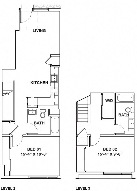 Floor plan for 2 beds, 2 baths, 969 sqft